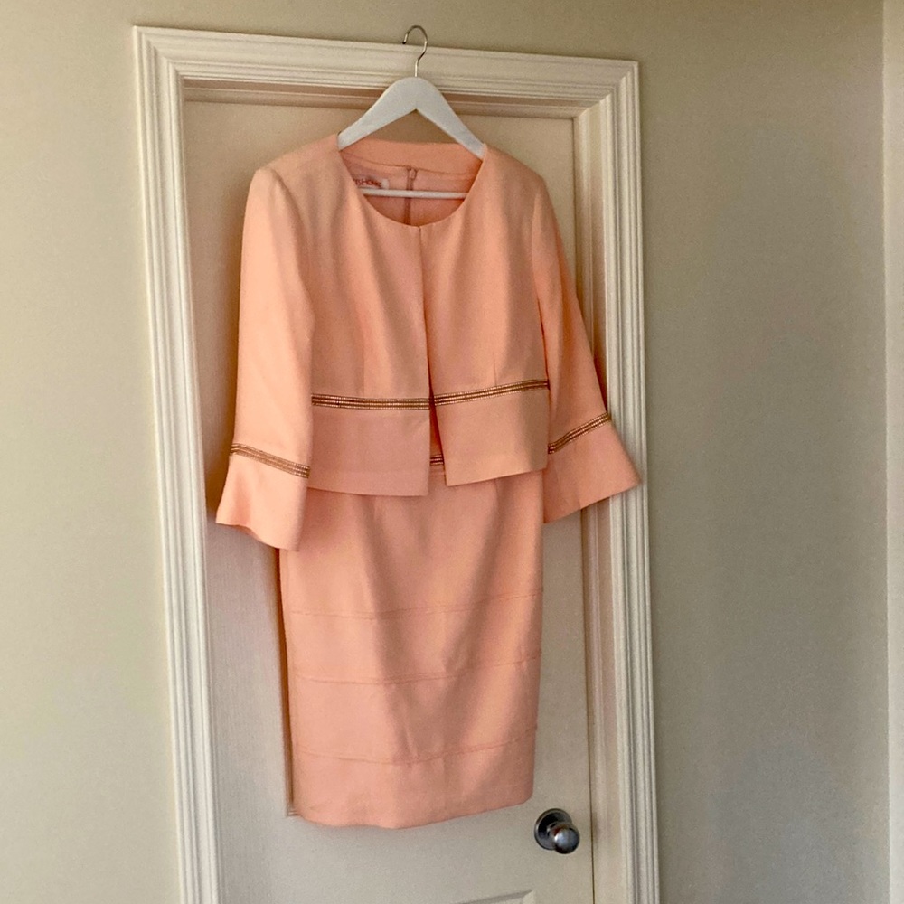 Peach 2 piece dress and jacket size 6-8. Custom made by JJ’s House